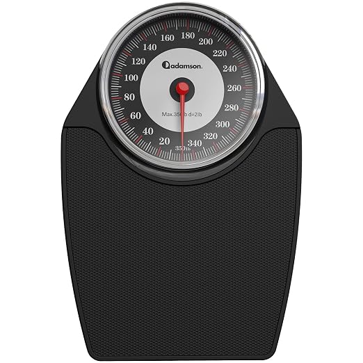 Adamson A24 Scales for Body Weight - Up to 350 LB - New - Anti-Skid Rubber Surface Extra Large Numbers - High Precision Bathroom Scale Analog - Durable with 20-Year Assurance - Black