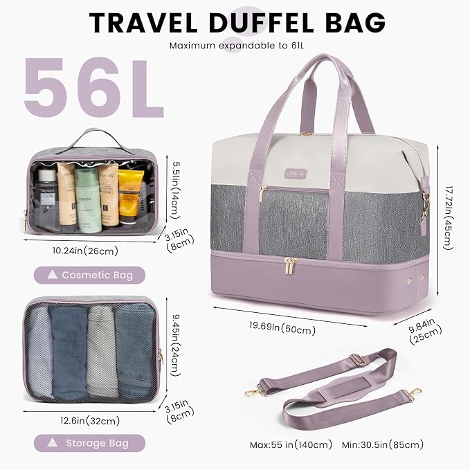 LOVEVOOK Weekender Bag for Women, Large Duffle Bag for Travel with 2 Packing Cubes, Carry on Overnight Bag with Shoe Compartment, Mom Hospital Bags for Labor and Delivery