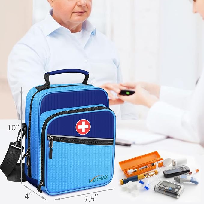 MEDMAX Insulin Cooler EpiPen Carrying Case Insulated, Travel Medication Diabetes Supplies Organizer Bag with Shoulder Strap for Asthma Inhaler, Auvi-Q, Allergy Medicine Essentials (Blue)