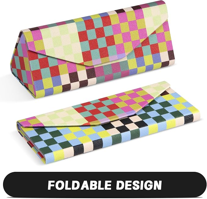 Sunglasses Case, Foldable Glasses Case, Magnetic PU Leather Hard Shell Folding Eyeglass Holder Box, Collapsible Unisex