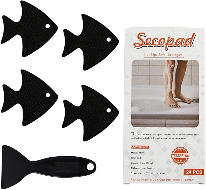 Bathtub Stickers Non-Slip, 24 PCS Safety Shower Treads Adhesive Appliques with Premium Scraper (Black)