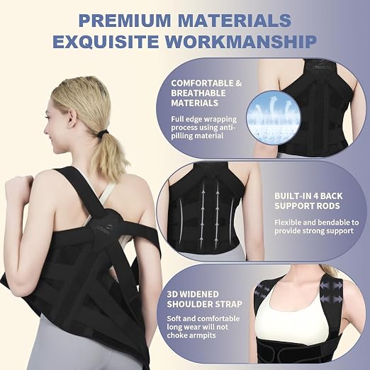 Posture Corrector for Women and Men Upgraded Back Brace, Adjustable Full Back Support for Upper and Lower Back Pain Relief, Shoulder Straightener for Hunchback, Scoliosis, Lumbar, Spine (Black,Medium)