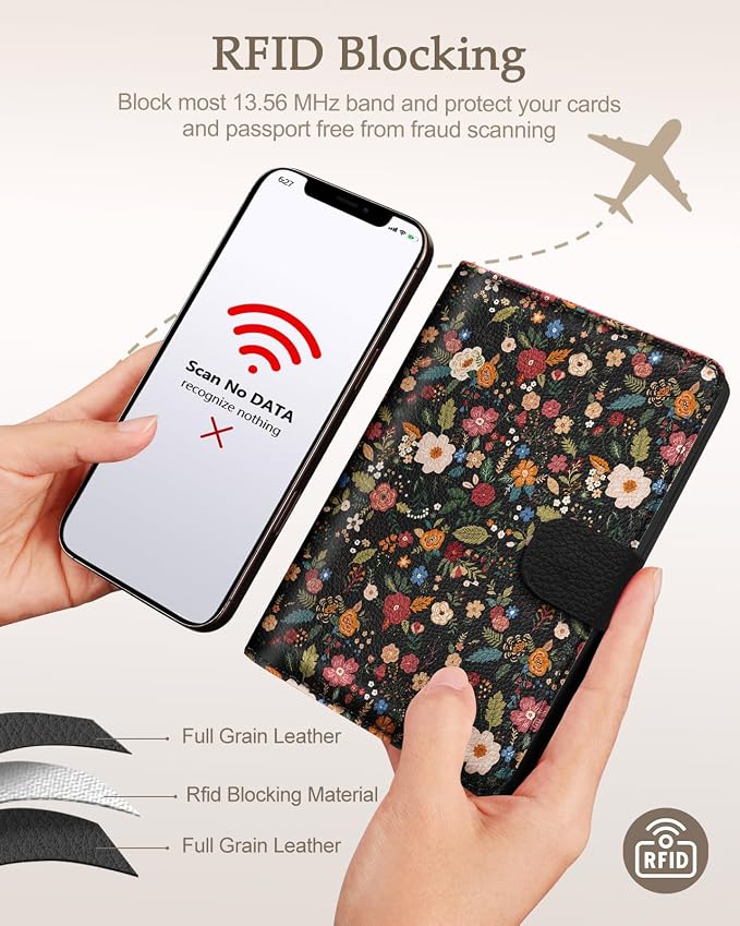 Slohif Airtag Passport Holder Cover Wallet Case for Travel Women - Leather RFID Blocking Passport Book Multiple Personalized Organizer Slim Portable Carrier Card Slots Protector Sleeve Stamp