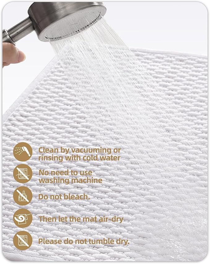 Color&Geometry Bathroom Rugs with Rubber Backing, Non Slip Machine Washable Bath Mat, Soft Absorbent Chenille Boho Carpet for Bathroom Floor, Tub and Shower,24"x36", White