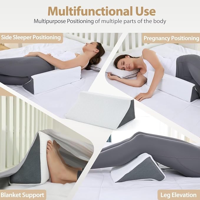 Wedge Pillow for Sleeping, Side Sleeper Body Back Positioners for Back Pain, Preventing Bedsores, After Surgery, Pregnancy Support, Ankle Support, Bed Wedge Pillow for Side Sleepers