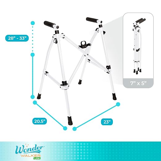Stander Wonder Walker Lite Short, Lightweight Junior Folding Mobility Aid for Petite Adults, Seniors, and Elderly, Collapsible Travel Assistant with Rubber Feet for Support, Vivid White