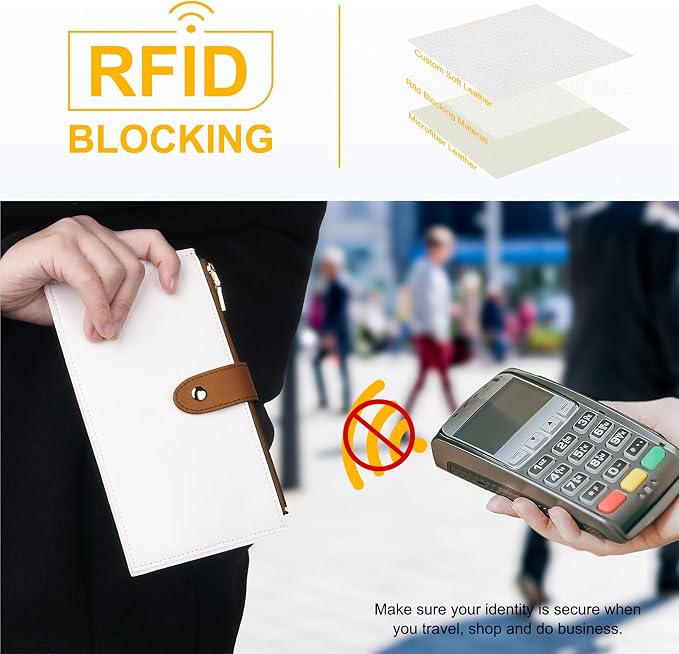 Travelambo RFID Wallet Women Large Size Bifold Multi Card Wallet Case with Zipper Pocke Credit Card Holder for Women