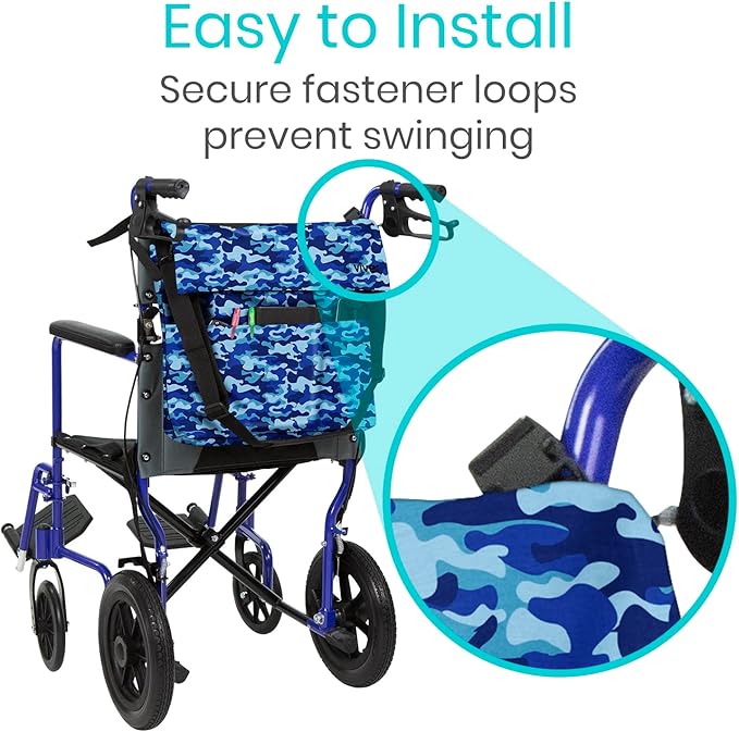 Vive XL Wheelchair Accessories Bag - Waterproof, Scratch-Resistant, Double-Stitched, Machine Washable for Adults, Seniors, 15 Colors - Storage Walker Backpack to Hang on Back