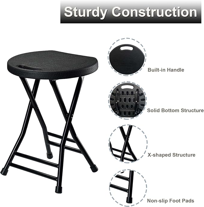Folding Stool with Handle, Folding Chair,Folding Bar Stool with Non-Slip Feet,Indoor and Outdoor Foldable Stool for Adults(13"×11.5"×18")
