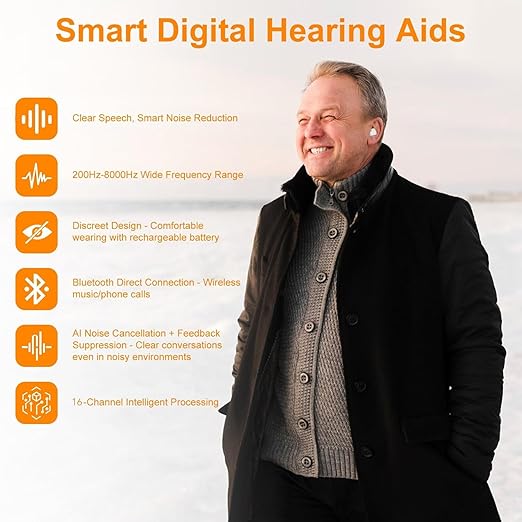 Rechargeable Hearing Aids for Seniors & Adults, OTC Hearing Aid Bluetooth with Noise Canceling, 16 Channel Technology | Multiple Modes Digital Hearingaid Enabled Calls & Music
