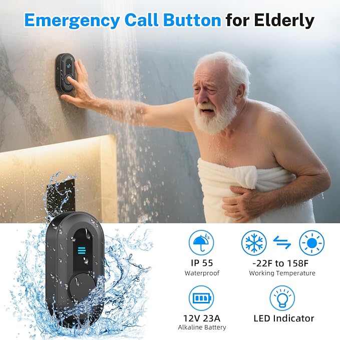 Wireless Caregiver Pager - 500ft Range Nurse Call System with LED Display, 15 Waterproof Call Buttons & 2 Receiver for Elderly, Patients, Disabled at Home, Hospital, Clinic