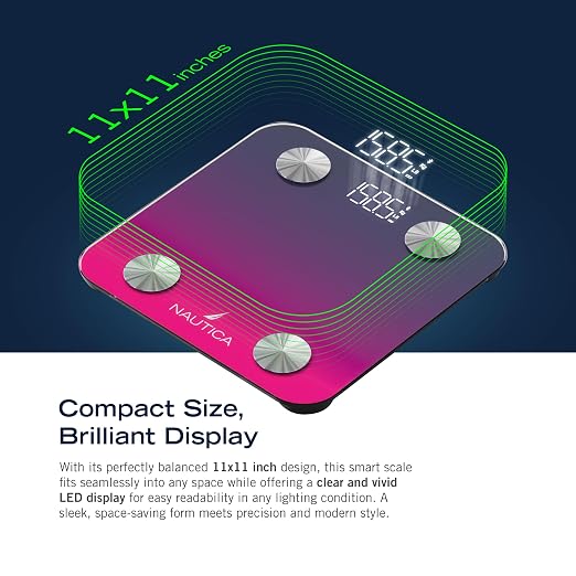 Nautica Body Tracker Digital Bathroom Scale, Bluetooth-Enabled Smart Scale with BMI, Body Fat, Muscle Mass Tracking & More, Syncs with Smartphone App for Body Composition Tracking, 396 Lbs.