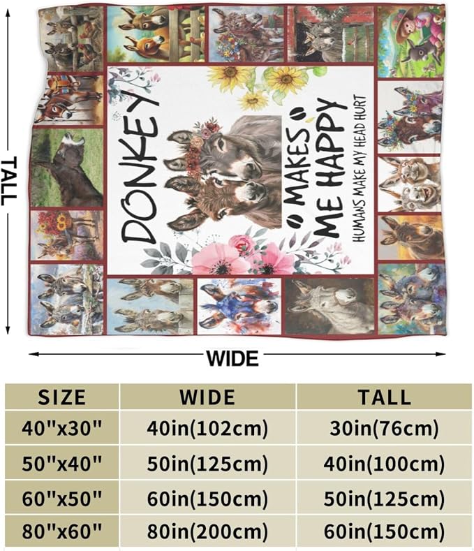 Donkey Blanket Soft Cozy Donkey Plush Throw Blanket Farm Donkey Stuff Decor Warm Lightweight Animal Flannel Fleece Blanket Giftsfor Lover Girls Kids Boys Women Adults Bed Travel 60"x80"