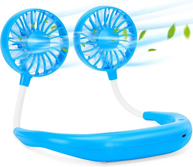 JUANANIUG Portable Neck Fan Rechargeable Personal HandFree Fan Mini USB Wearable Neckband Sport Fan 3 Speed Adjustable 360 Degrees Rotation Perfect for Working Traveling Office Reading (Blue)
