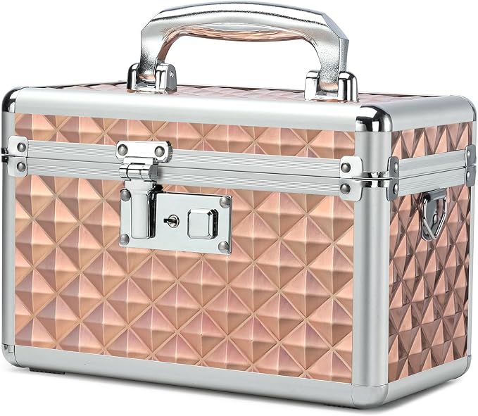 Storage Box with Key Lock, Lockable Medicine Storage Box, Empty First Aid Box, Security Lock Box, Multipurpose Locking Box for Home and Outdoor Use (Champagne, Small)
