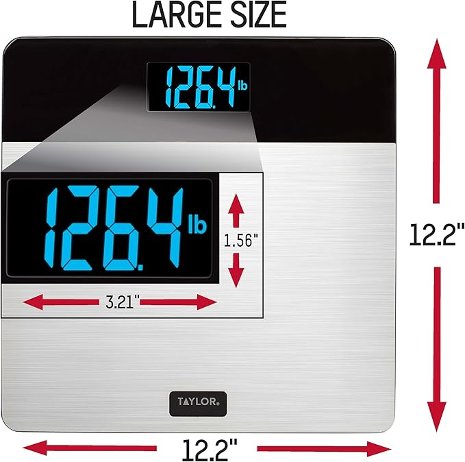 Taylor Digital Bathroom Scale for Body Weight, 400 lb Capacity, Tempered Glass Platform with Stainless Steel Accent, Large LCD Display, Weight Scale in Pounds Kilograms Stones, Set of 3
