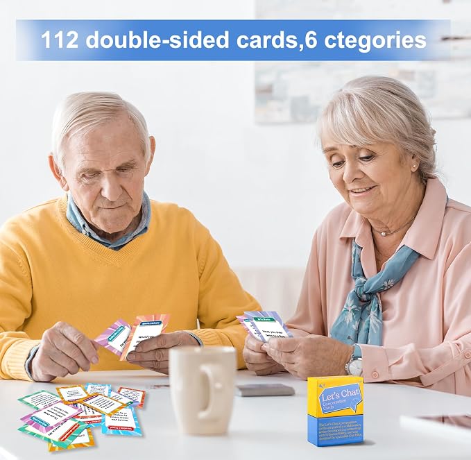 112 Pcs Let's Chat Conversation Cards, Dementia Activities for Seniors, Alzheimers Activities for Dementia Patients, Alzheimers Gifts for Elderly, Memory Games for Adults