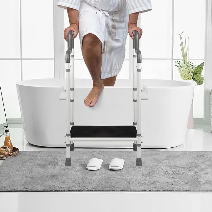 FSA Eligible, Step Stool for Bathtub With Handle, Non-slip Bathroom Safety Steps for Senior, Heavy Duty Step Stool for Elderly, Bath Step with Adjustable Assist Handles, Wide Platform, Support 500 LBS