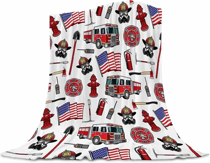 Firefighter Baby Blanket 30x40 Inches - Super Soft Fire Truck Blankets for Toddler Boys & Girls - Fluffy Fleece Fireman Blanket for Kids, Nursery, Stroller - Cozy Lightweight Throw Gift for Infants