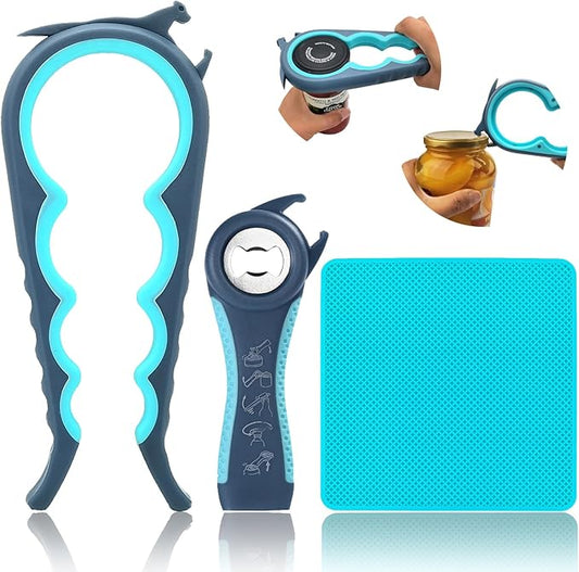 Latest Jar Opener and 5 in 1 Bottle Opener with Rubber Jar gripper Pad Ideal for Seniors with arthritis Weak Hands and Low Strength