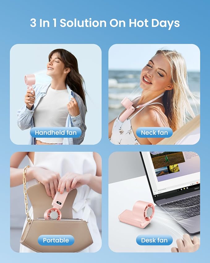 2 Pack Handheld Portable Turbo Fan with Ice Cooler, Speed (1-199) 5500mAh*2 Rechargeable Personal Fan,[20H Cooling Time] Mini Yet Powerful, Small Pocket Fans for Travel/Outdoor/Office, Pink