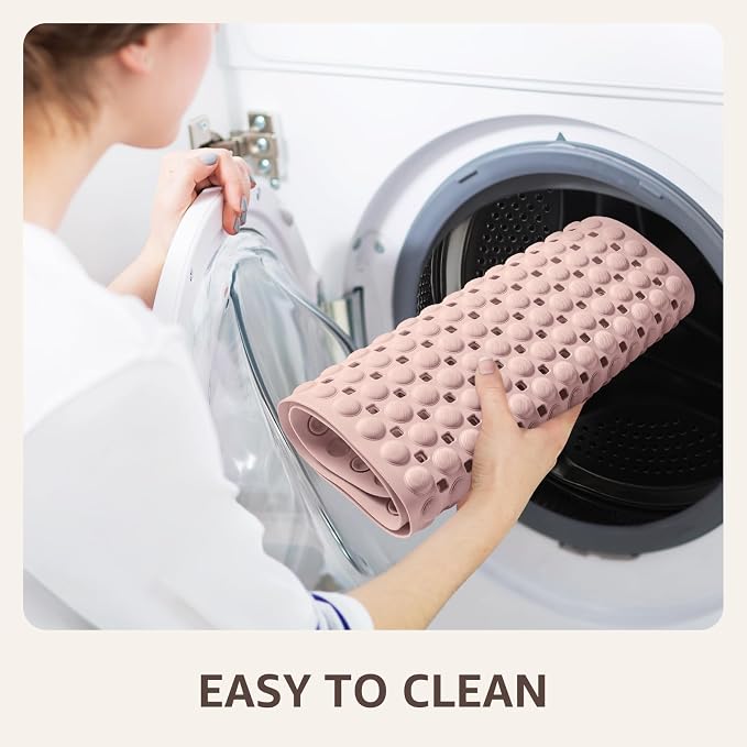 OTHWAY Bath Tub Shower Mat Non Slip, Bathtub Floor Liner Mats for Inside Shower Bathroom, Suction Cups and Drain Holes for Feet Scrubbing, Machine Washable, Soft on Feet, 35x16 Inch, Light Pink