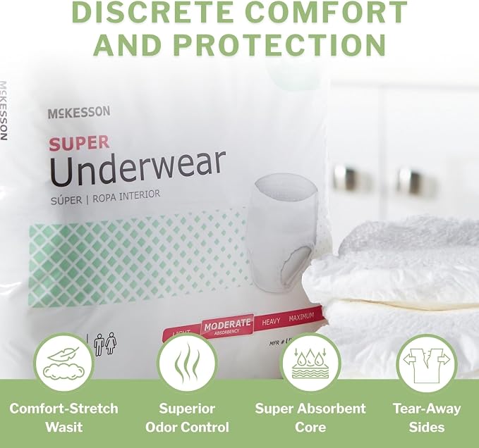 McKesson Super Adult Incontinence Underwear, [22 Count], Moderate Absorbency, Small, 20-34 in. Unisex Bladder Leak Protection, Pull-On Style with Tear-Away Sides, Postpartum and Incontinence Support