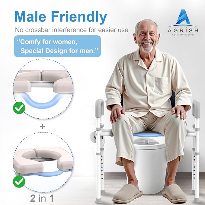 Toilet Seat Risers For Seniors, Male-Friendly Width & Height Raised Toilet Seat With handles, Toilet Riser for Elderly, Handicap, Elevated, Fit Any Toilet, 400lbs