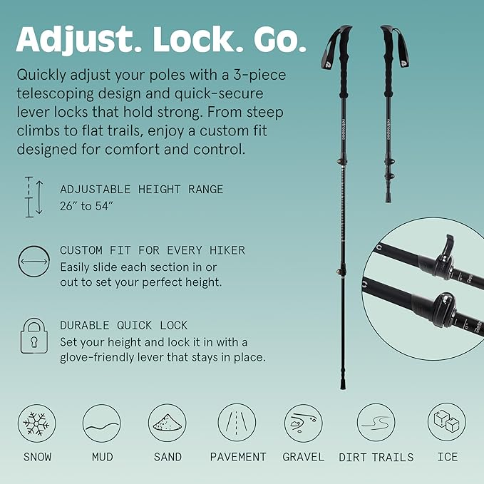 Retrospec Solstice Hiking Poles for Men & Women - Adjustable and Collapsible Lightweight Walking & Trekking Sticks - Aluminum w/Cork or Foam Grip