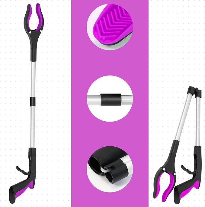 Grabber Reacher Tool - 2 Pack 32” Reacher Grabber Tool with Strong Magnetic and Swivel Head - Pick Up Stick Grabbers for Seniors, Trash, Surgery Recovery Must Haves Gifts(Pink)