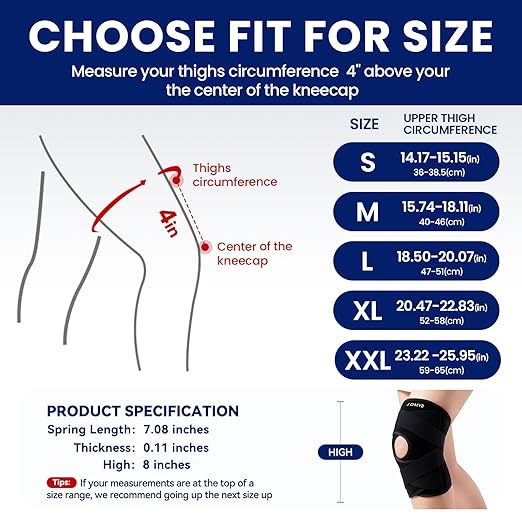 JOMVD Knee Brace for Knee Pain, Meniscus Tear, Adjustable Knee Support with Side Spring Stabilizers for Meniscus Tear, Arthritis, Patella Stability, Knee Pain Relief, Women and Men, XX-Large