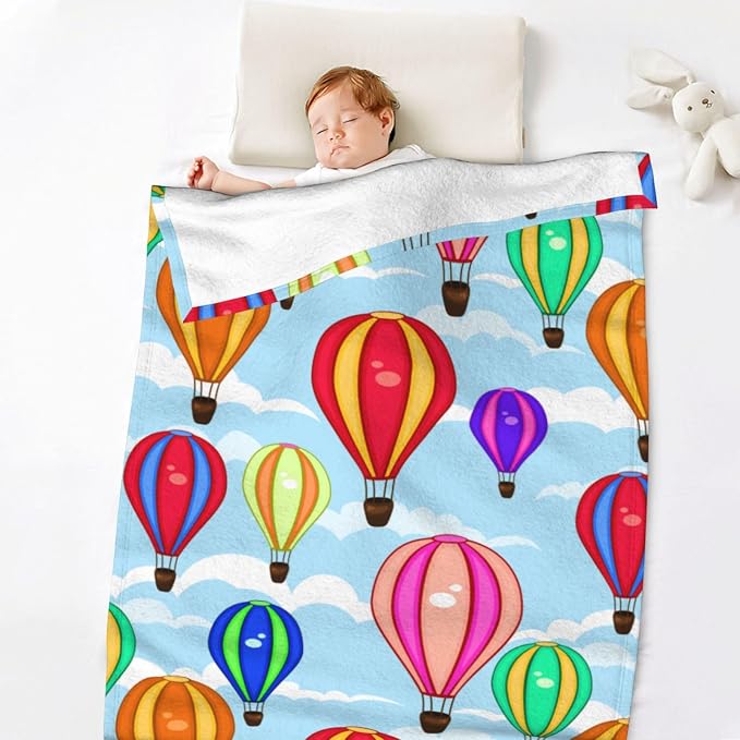 Hot Air Balloon Baby Blanket 30"x40" - Ultra Soft Flannel Throw for Infants & Toddlers - Cartoon Cloud Design - Lightweight Nursery & Stroller Blanket