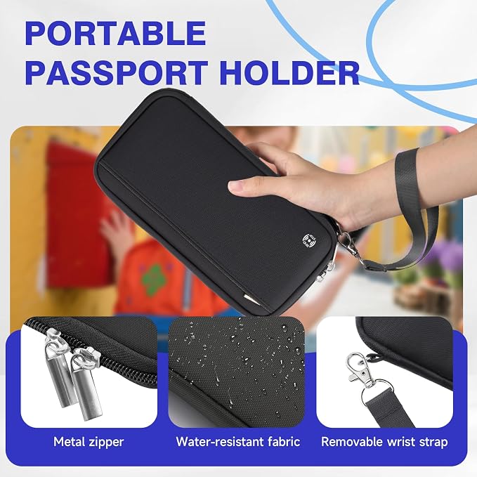 WALNEW Passport Holder Travel Family for 10, RFID Blocking Passport Wallet | Travel Documents Organizer with Zipper, for Cards, Cash, Boarding Passes, Tickets, International Travel Essentials