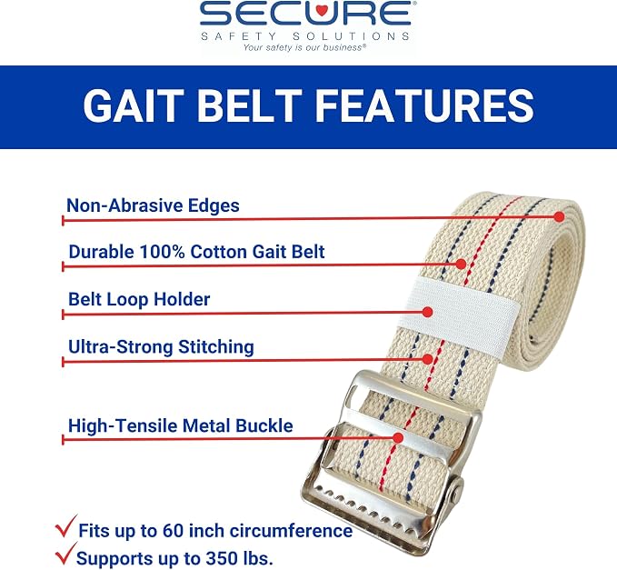 Secure Gait Belt for Seniors with Metal Buckle - Transfer and Walking Standing Aid Elderly, Physical Therapy, Nurses
