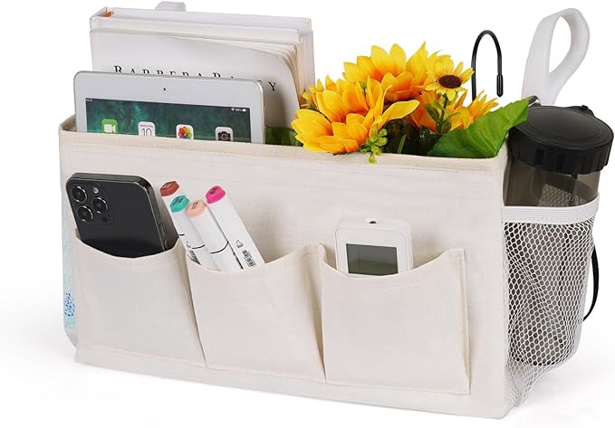 Bedside Caddy Bedside Storage Bag for Headboards/Bunk Bed | Hanging Bed Caddy with Hooks fits Bunk bed Hospital Beds Dorm Bed Rails, Essentials for Phones, Books, Remotes, Water Bottles