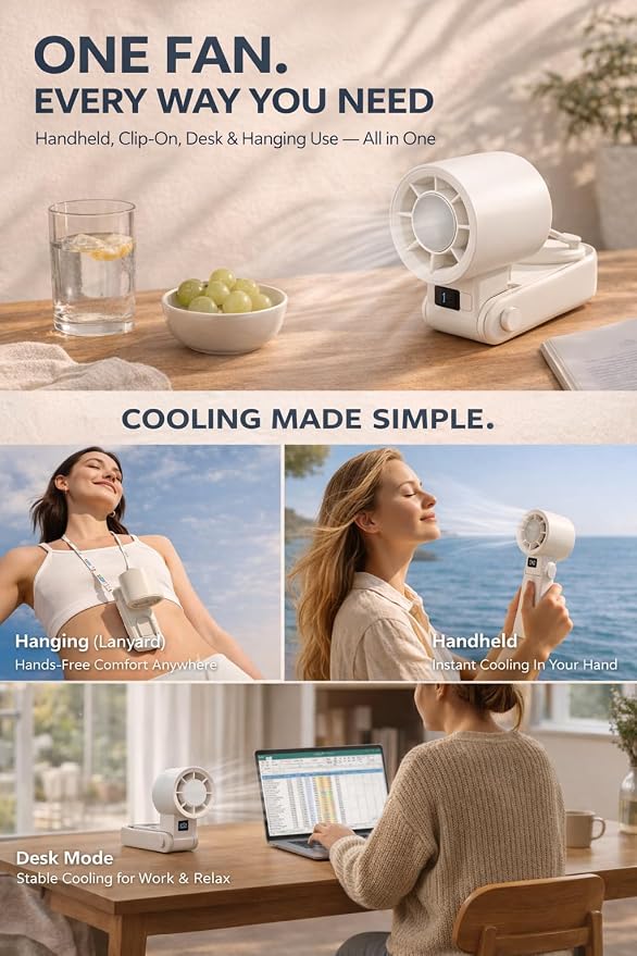 Portable Handheld Fan with Cooling Plate, 199-Speed Stepless Control, 3-in-1 Foldable Fan for Handheld/Desktop/Neck, Powerful Airflow Personal Fan for Travel, Makeup, Outdoor, Summer Essentials