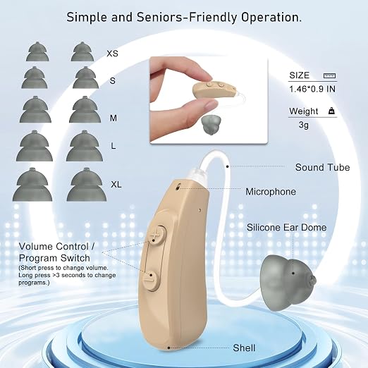 True OTC Rechargeable Hearing Aids for Seniors, White | 16-Channel Digital Technology, 3 Noise Reduction Modes, Comfort Fit, Mild to Moderate Hearing Loss, Lightweight