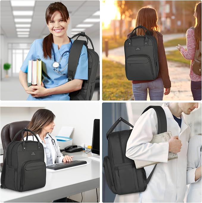 MATEIN Nurse Backpack, Nursing Medical Bag for Women Fits 15.6 Inch Laptop | Home Health Clinical Bag with Removable Organizer, Nurse Essentials, Nurse Work Backpack, Commute, Travel, Black