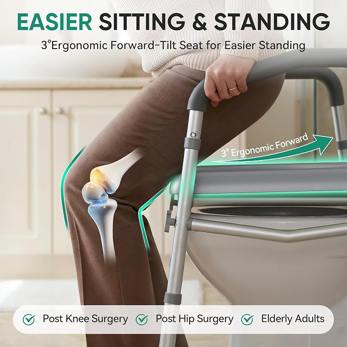 PopWise Raised Toilet Seat with Handles, 500 lb Anti-Wobble Frame, Easy to Install Toilet Seat Risers for Senior, Pregnant, Post-Surgery, Adjustable Height & Width Toilet Seat Riser, Fits Most Toilets