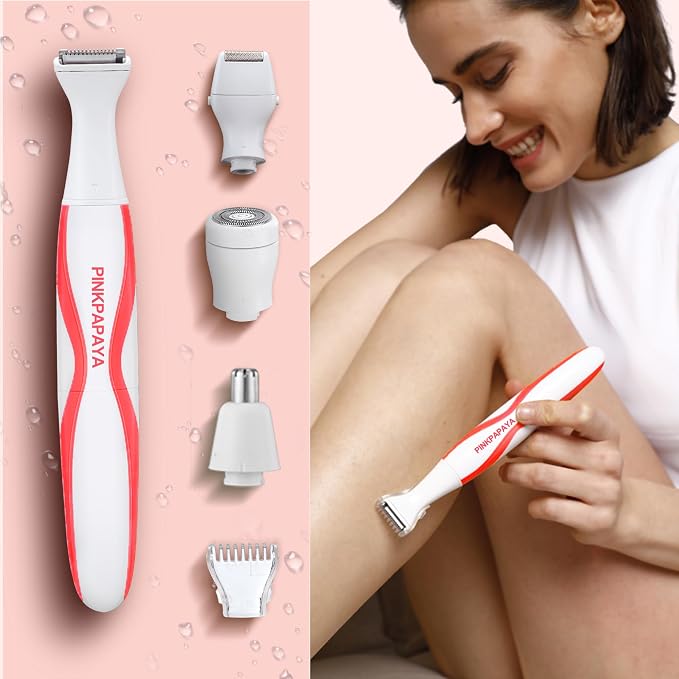 pinkpapaya Nose Hair Trimmer for Women and Men,4-in-1 Electric Facial Hair Removal Portble Waterproof Face Shaver Razor for Nose Ear Eyebrow Peach-Fuzz Lips Chin,Tomato/p9k8
