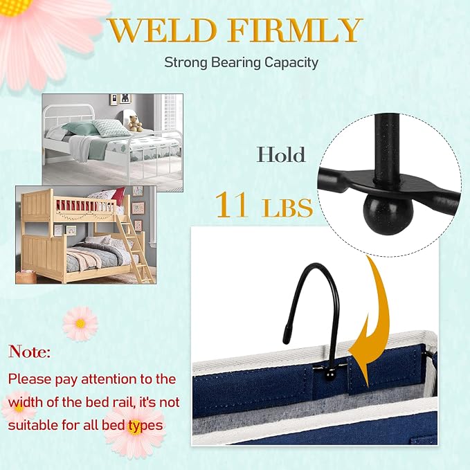 Bedside Caddy Bedside Storage Bag for Headboards/Bunk Bed | Hanging Bed Caddy with Hooks fits Bunk bed Hospital Beds Dorm Bed Rails, Essentials for Phones, Books, Remotes, Water Bottles