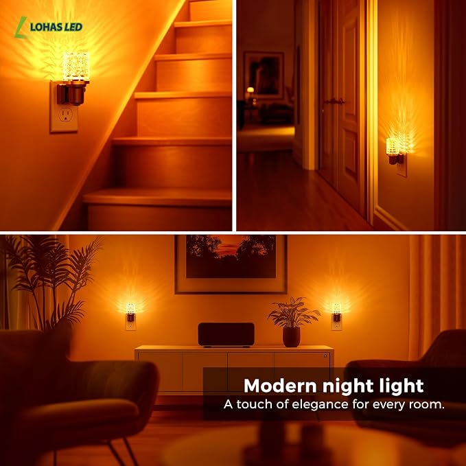 L LOHAS LED Night Light, 2 Pack Dimmable Night Lights Plug into Wall | Automatic Night Lights Plug in, Auto Light Sensor, Adjustable Brightness Amber LED Night Light, Bedroom Hallway Home Decor
