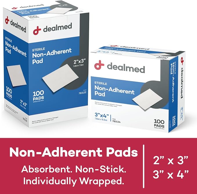 Dealmed Sterile Non-Adherent 3" x 4" Gauze Pads – 100 Count (1 Pack) Non-Adhesive Wound Dressing, Highly Absorbent, Non-Stick, Individually Wrapped for Extra Protection (Box of 100)