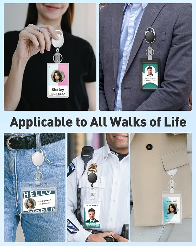 Uniclife 2 Pack Retractable Badge Reel for Badge Holder Black White Heavy Duty Retractable Keychain Strong ABS Casing with Stainless Steel Spring Coil 24 Inch Nylon Rope Carabiner Clip and Key Ring