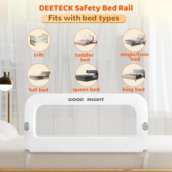 Bed Rail for Toddlers, 47 Inch Toddler Bed Rails, Bed Rail for Baby(White) | Adjustable Heights, Folding up Portable, Safe Metal Frame, For Baby, For Crib, Twin, Bunk, Full Size, Queen & King Bed