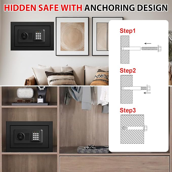 1.0 Cub Small Safes for Home Use Fire and Water Proof, Digital Security Fire Safe Box with Combination Lock, Spare Keys and Removable Shelf, Home Safe Fireproof Waterproof for Document Money Valuables