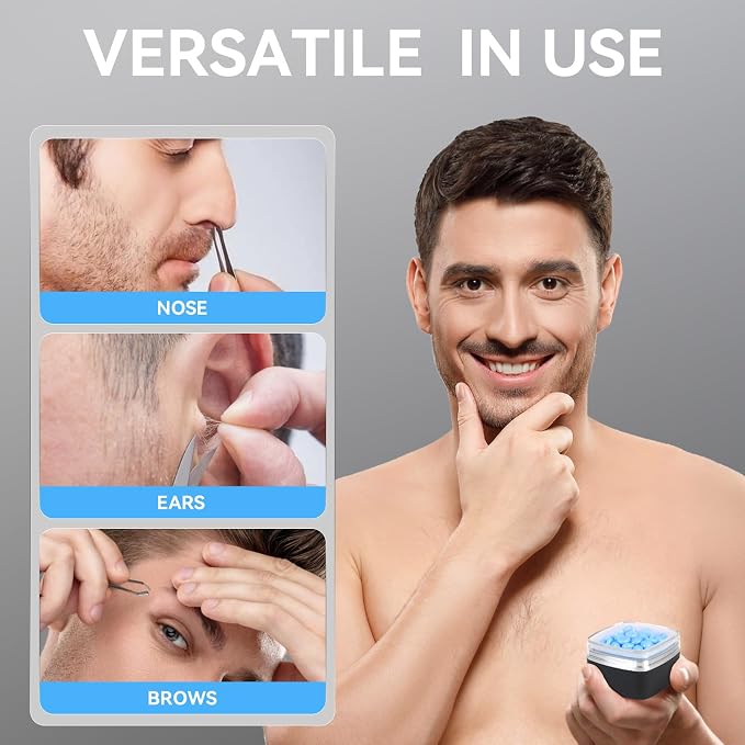 Nose Wax Kit - Portable Ear Nose Hair Waxing Kit for Men and Women with 100g Ｗax, 10 Applicators, 40 Nose Hair Sticks, 10 Mustache & 10 Ear Protectors, Wax Warmer Kit for Hair Removal