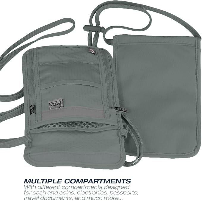 Lewis N. Clark Stash Neck Travel Wallet, RFID Blocking Passport Holder, Protect Personal Information, Slate