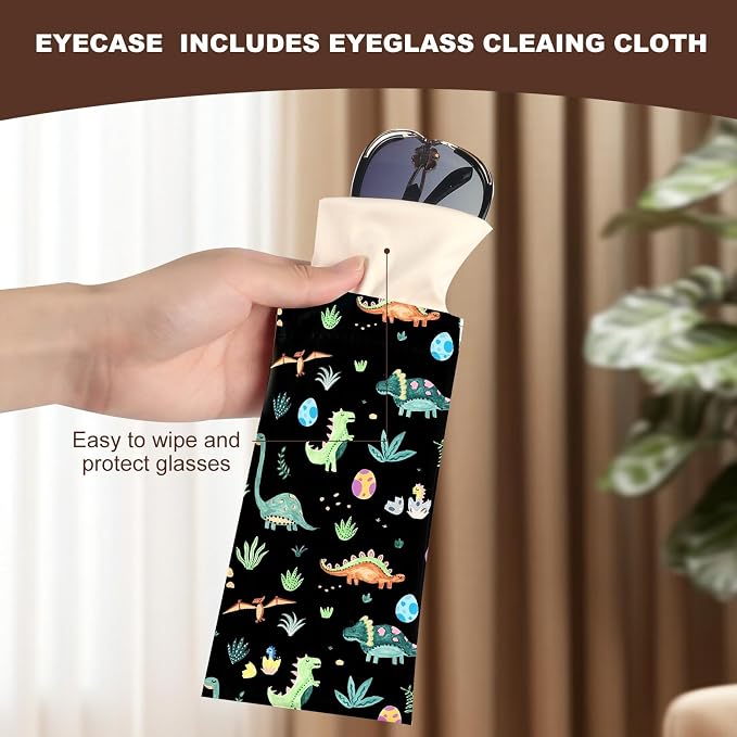 Anikathy 2Pcs Sunglass Eyeglass Glasses Case Soft PU Leather with Cleaning Cloth Cute Glasses Pouch Bag for Men Women Girs