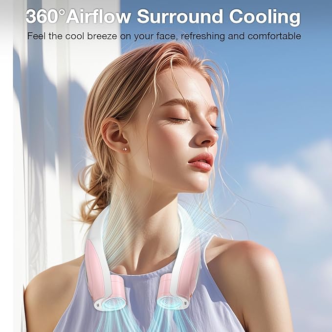 Hionly AI Neck Fan, 6 Speeds Adjustable Portable Personal Fan Rechargeable, 6000 mAh Battery Faster Cooling Wearable, Ultra Quiet for Home, Office, Travel, Outdoor